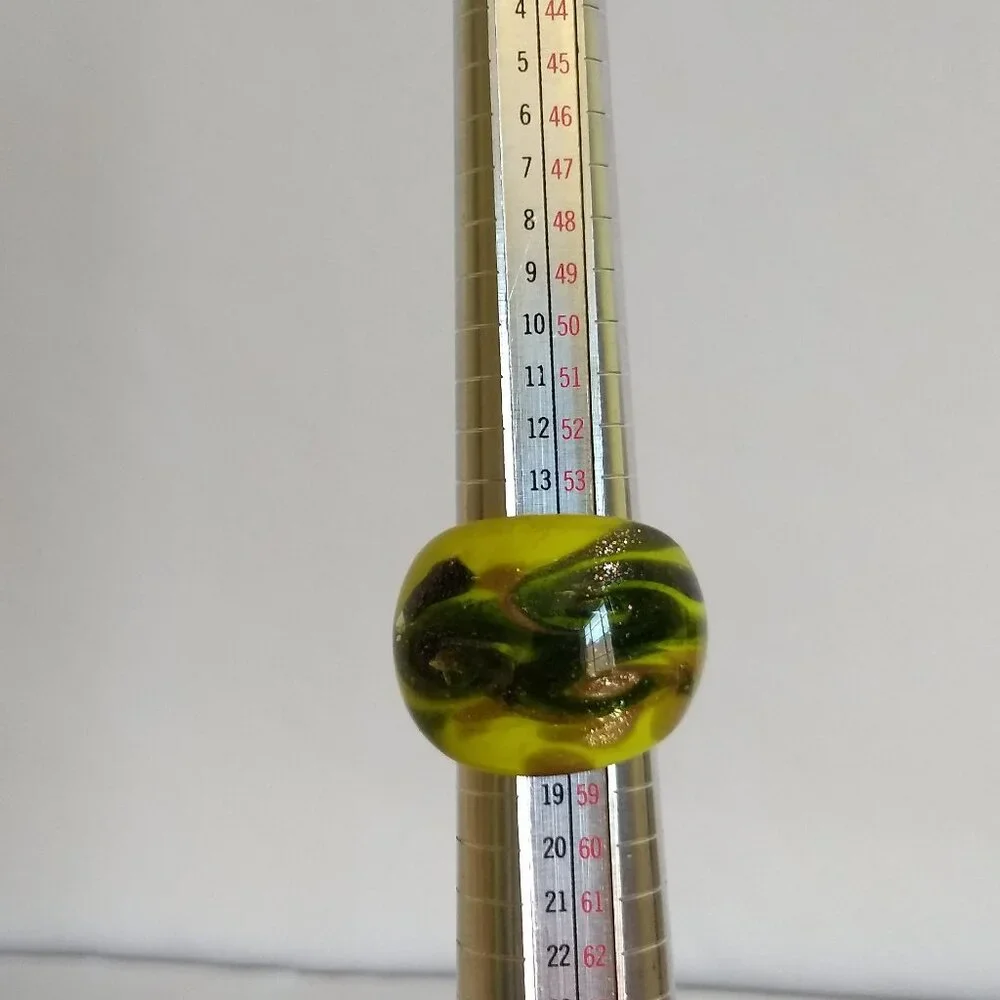 Yellow Swirl Glass Dome Ring Statement Modern Colorful Sparkle Size 7.5